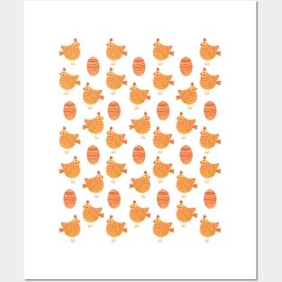 The cute yellow and red chicken and egg pattern Posters and Art